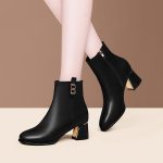 Women’s Soft Chunky Heel Side Zipper Martin Boots, Boot Shoes-WR122 - Image 2