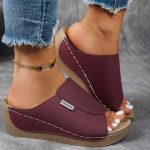 Wide Strip Simple Fashion Fish Mouth Wedge Slippers For Women, Balanced Heel-RV700