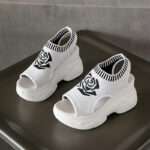 Summer Fly-knit Mesh Breathable Peep Toe Elastic Slip-On Lightweight Sandals Balanced Heel – RV723