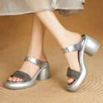 Women’s Rhinestone Sandals with a “walking on clouds” feel, Box Heel – RV1509