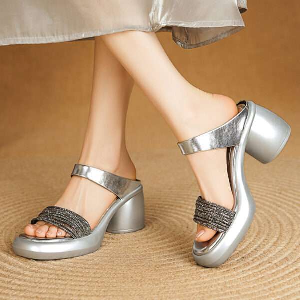 Women’s Rhinestone Sandals with a “walking on clouds” feel, Box Heel – RV1509