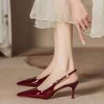Pointed Toe, Strappy, Red Patent Leather Closed-Toe Women’s Sandals, Pencil Heel – RV1488 - Image 3