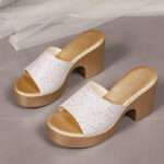 Sequined One-Strap Peep Toe Outdoor Slippers Women’s, Box Heel – RV1533 - Image 4