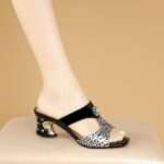 Women’s Korean Style Leopard Print Fashion Rhinestone Outdoor Sandals Box Heel – RV1502 - Image 3