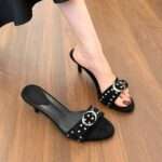 Retro Chanel-Style Personalized Open-Toe Sandals for Women, Pencil Heel – RV1500