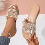 Women's butterfly rhinestone embellished wedge sandals, Balanced Heel – RV727 - Image 2