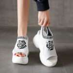 Summer Fly-knit Mesh Breathable Peep Toe Elastic Slip-On Lightweight Sandals Balanced Heel – RV723 - Image 3