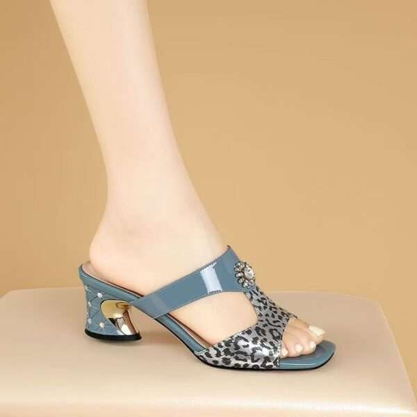 Women’s Korean Style Leopard Print Fashion Rhinestone Outdoor Sandals Box Heel – RV1502