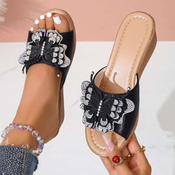 Women's butterfly rhinestone embellished wedge sandals, Balanced Heel – RV727