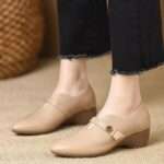 French retro soft leather low-heeled single shoes for women, Style Shoes – RV2590 - Image 2