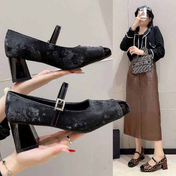 Women's fashionable shallow mouth chunky heel single strap shoes, Style Shoes – RV2580