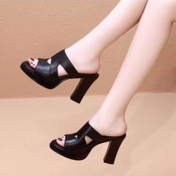 Women’s Soft Leather High-Heeled Chunky Heel Sandals with Thick Sole, Pencil Heel – RV1498