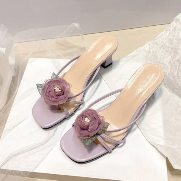 Floral Flip-Flops, Cross-Border Outdoor High Heels, Chunky Heel Women’s Shoes, Box Heel – RV1525