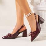 French patent leather pointed-toe high heels, open back strap sandals, Box Heel – RV1528