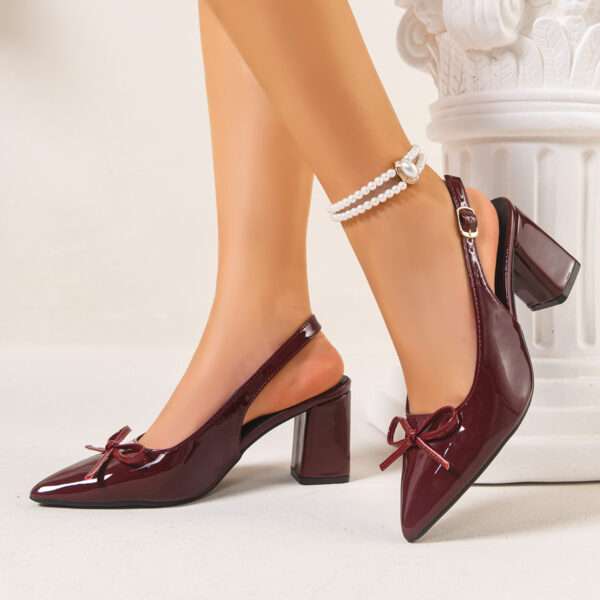 French patent leather pointed-toe high heels, open back strap sandals, Box Heel – RV1528