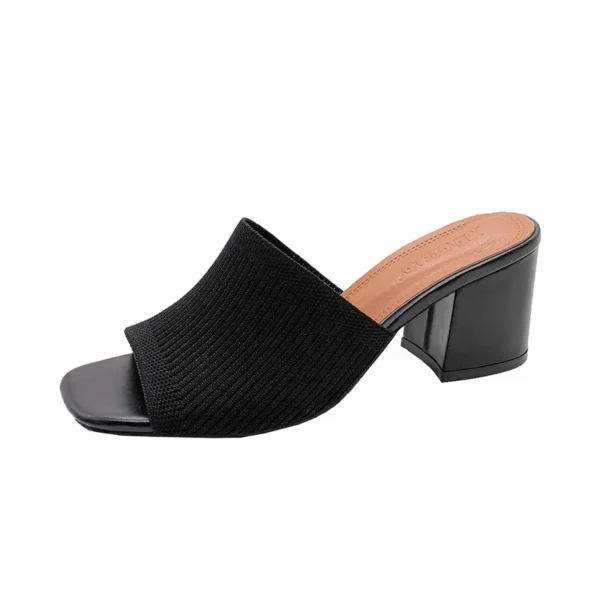 Chunky Heel Knitted Wool High Heel Square Toe Sandals, Box Heel – RV1529