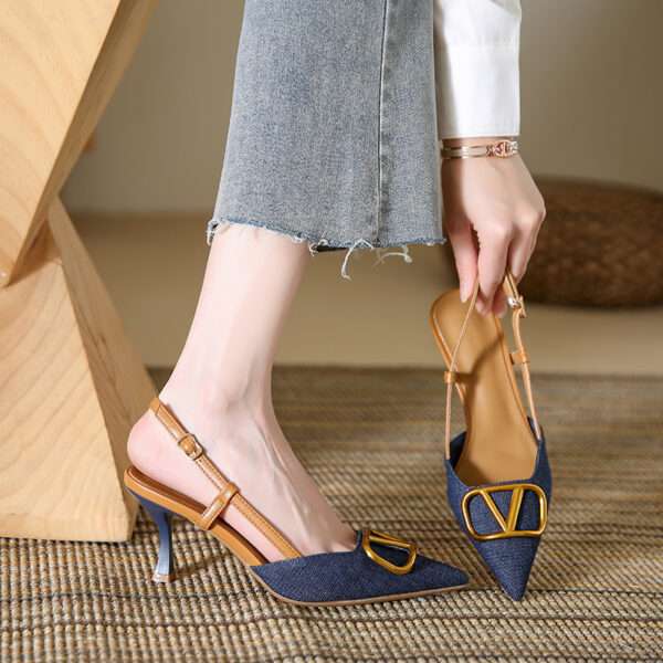 Women’s exquisite temperament and versatile denim high-heeled sandals, Pencil Heel – RV1530