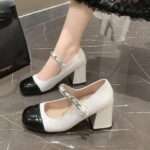 Pearl chain, patent leather chunky heel, for Women, Style Shoes – RV2581