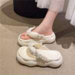 Women’s Chanel-inspired faux pearl butterfly flip-flops,  Balanced Heel - RV712 - Image 2