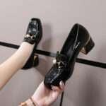 Chunky heeled women's mid-heeled black shoes, Style Shoes – RV2555