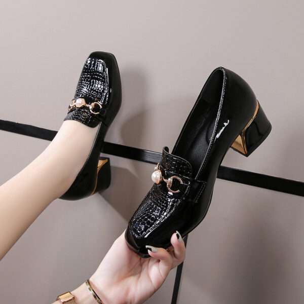 Chunky heeled women's mid-heeled black shoes, Style Shoes – RV2555