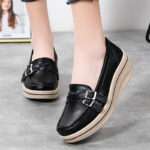New cross-border genuine leather hollow-out thick-soled platform Women shoes, Canvas & Loafer – DS140 - Image 4