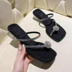 Chinese Style Thong Fashion Crystal Sandals For Women, Box Heel – RV1514 - Image 2