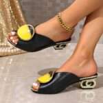 color-blocked rhinestone mid-heel sandals for women, Box Heel – RV1545