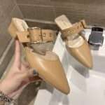 Women’s Korean style pointed toe chunky heel closed toe slippers, Box Heel – RV1475 - Image 3