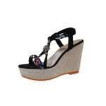 Open-toe Color-Blocked Woven Sandals For Women, Balanced Heel – RV710