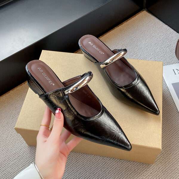 French-style closed-toe metal wedge heel semi-slippers for women, Style Shoes – RV2554