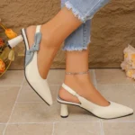 Summer Women’s Bow Sandals, Color Block Pointed Toe Closed Toe, Pencil Heel – RV1517 - Image 3