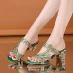 Women’s Fashionable Chunky Heel Rhinestone Hollow Out Casual Sandals, Box Heel – RV1474 - Image 4